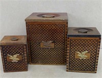 Three piece wooden canister set