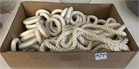 Lot of curtain rings &  4 rope tie-backs