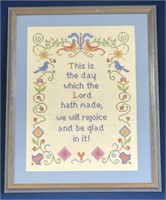 Framed needlepoint, Psalm 118:24, The first part