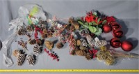 Pine Cone Decorations, Plastic Flowers, Ribbon