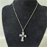 Sterling Silver & Marcasite Cross Pendant on a