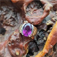 Sterling Silver Purple Sapphire Ring, Sz 10. Stone