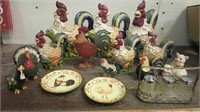 Group of Rooster Teapots, Creamer, Sugar, Shakers