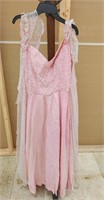 Women's Vintage Pink Gown, Hand Sewn, Size
