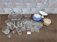 Crystal and glass mix lot with pottery piece etc