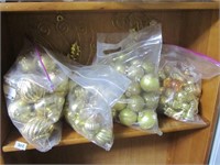 Shelf Lot-4 Bags of Goldtone Xmas Bulbs & Wall