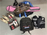 Bags, Sz 8 1/2 Dress Shoes, & Exercise Board