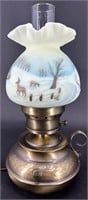Fenton Hp Custard Satin Winter Deer Colonial Lamp