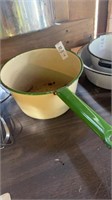 Vintage olive green Enamelware saucepans