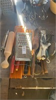 Assortment of antique kitchen utensils