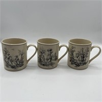 Set of 3 black toile I. Godinger & Co coffee mugs