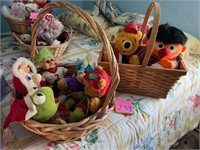 Stuffed characters, baskets