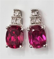 Sterling Silver Created Ruby Earrings