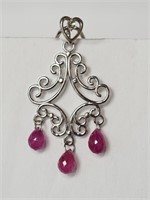 14k White Gold Ruby Chandelier Style Pendant