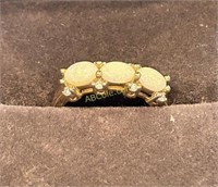 14K Yellow Gold Ring, 3 Opals, with 8 Diamonds,