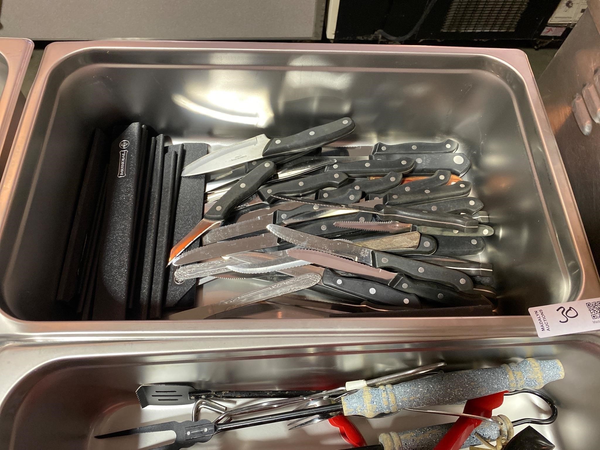 Assorted Knives & Insert Pan