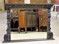 Well Carved French Figural Oak Beveled Mirror.