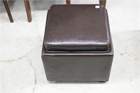 LEATHER FOOTSTOOL WITH REMOVABLE TOP 17"X17"X17"