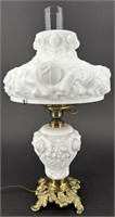 Fenton White Over Pink Satin Puffy Rose Lamp -