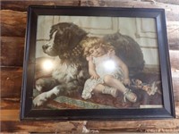 Little Girl w/ Dog Framed Picture - 26"Wx27"H