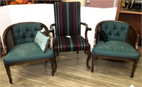 Pair of Upholstered Cane Sided Chairs