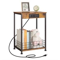 Industrial Nightstand with Charging Station and