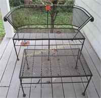 WROUGHT IRON BENCH & TABLE