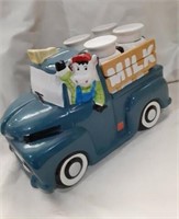 Cookie Jar Very Cute Old Teal Milk Truck with Cow