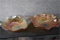 2 Jeannette Carnival Glass Lusterware Bowls