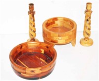 Kreamer Wood Bowl, Olivewood Candle Sticks