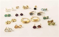 Group 10K & 14K gold earrings, some set w/ stones