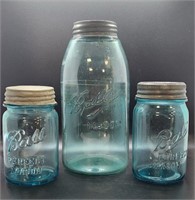Three Blue Ball Canning Jars