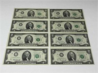 Eight $2 US Bills