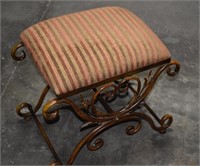 Scrolled Iron Base Upholstered Footstool