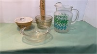 Pyrex bowl, baking dishes, and pitcher