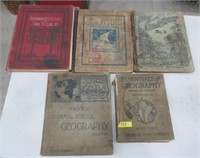 4 old Geography books & an Atlas