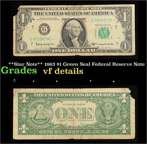 **Star Note** 1963 $1 Green Seal Federal Reserve N