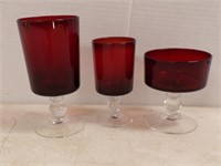 SET OF RUBY RED STEMWARE-6 LARGE, 9 SMALL....