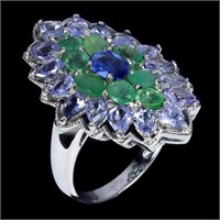 Natural Kyanite Emerald Tanzanite  Ring