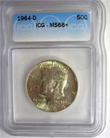 1964-D Kennedy ICG MS66+ LISTS $400