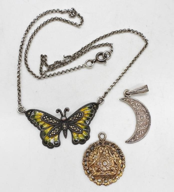 ENAMEL BUTTERFLY & 2 PENDANTS