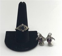 Silver Earrings and Ring size 10