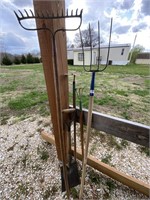 Hard rake, pitchfork, U shaped hoe, square shovel