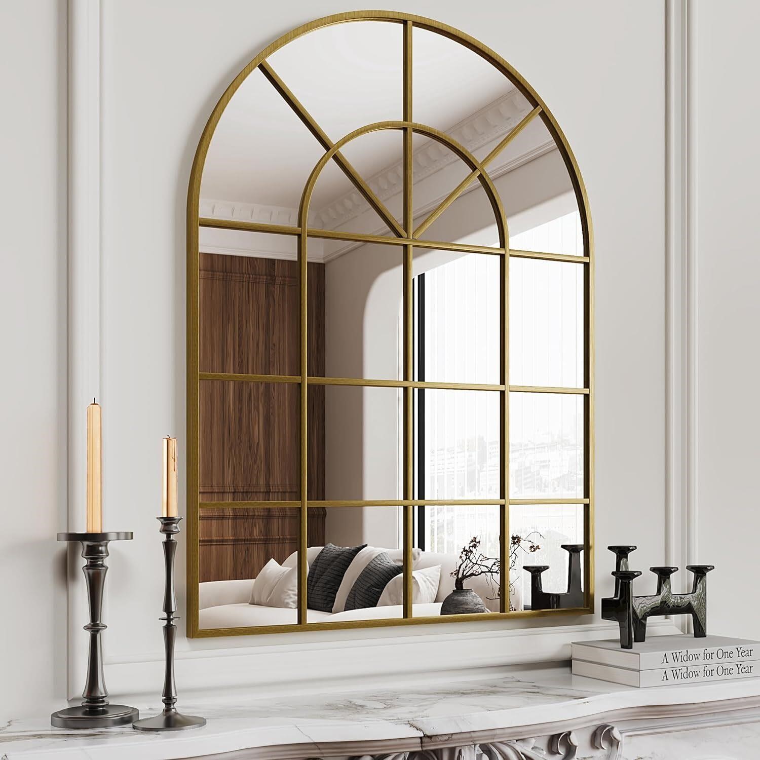 Arched Wall Mirror  30 x 40 Metal Framed Gold
