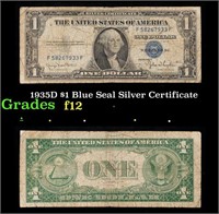 1935D $1 Blue Seal Silver Certificate Grades f, fi