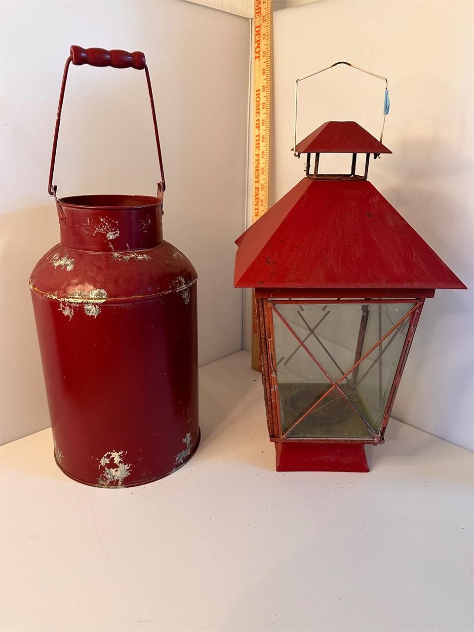 Candle lantern and metal canister decor