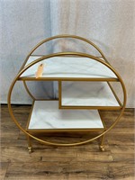 Travertine & Gilt Finish Modern Bar Cart