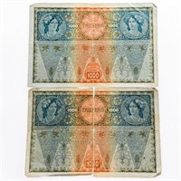 Lot 2 Austria Kronen 1000 Notes Dated 1902