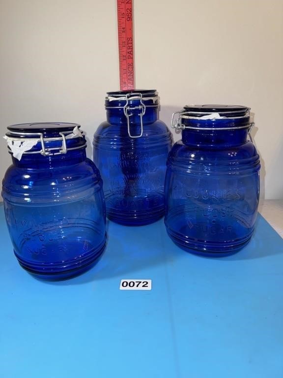 Cobalt Blue Cracker Barrel Style hinged canisters