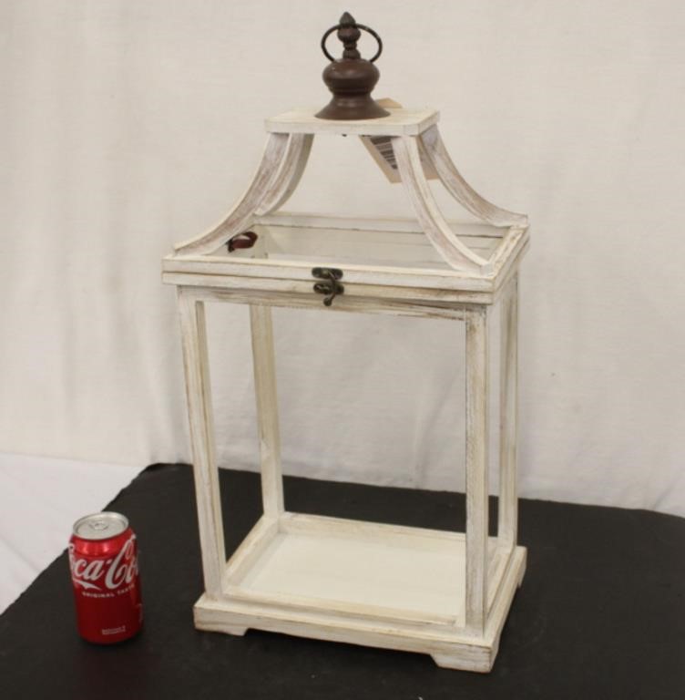 White Distressed Garden Lantern 12" x 8" x 23"